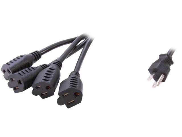 C2G 29803 16 AWG 1-to-4 Power Cord Splitter - NEMA 5-15P to 4 NEMA 5-15R, TAA Compliant, Black (1.5 Feet, 0.45 Meters)