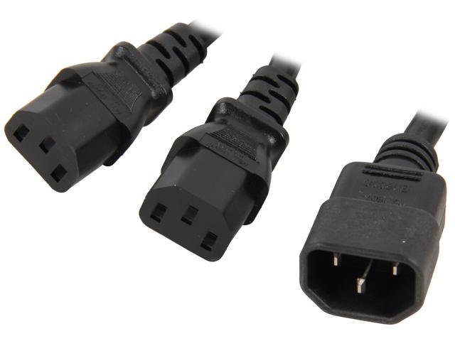 C2G 29818 16 AWG 1-to-2 Power Cord Splitter - One C14 to Two C13, TAA Compliant, Black (6 Feet, 1.82 Meters)