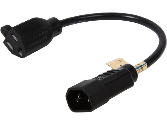 Tripp Lite Model P002-001-10A 1 ft. Black 18AWG SJT, 10A, 125V IEC-320-C14 to NEMA 5-15R Power Cord Male to Female