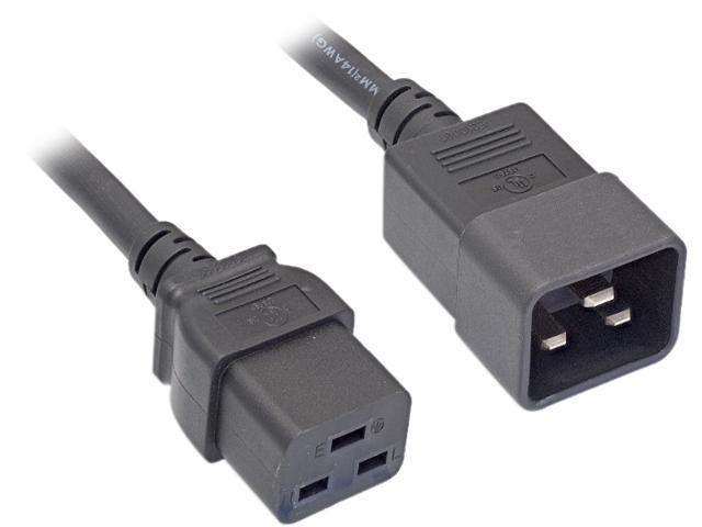Nippon Labs 12 AWG Black Color C20 to C19 Universal Jumper Power Cord, EC320 C19/C20 SJT 20A 250V, Black - 15 ft.