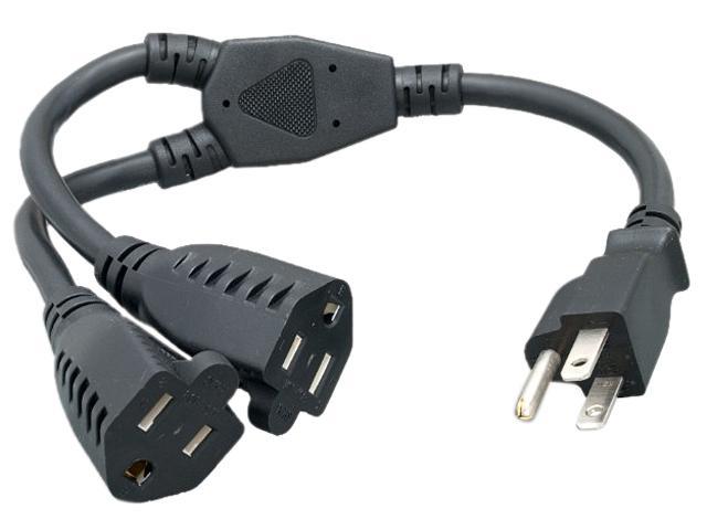 Nippon Labs 16 AWG 1-to-2 Power Cord Splitter (NEMA 5-15P to NEMA 5-15R X2), SJT, Black Color, 36 inch Power Cord, 30POW-10W1-21236-Y