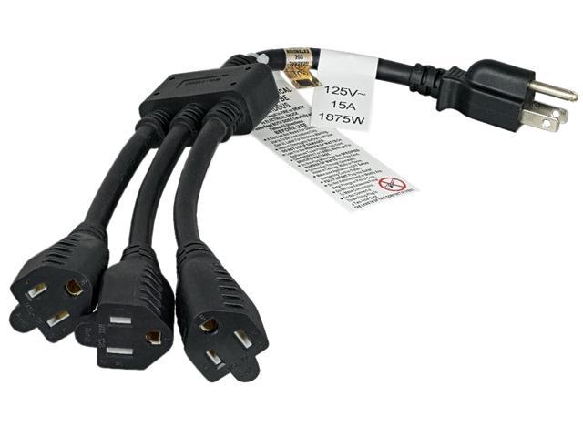 Nippon Labs 14 AWG 1-to-3 Power Cord Splitter (NEMA 5-15P to NEMA 5-15R X3),SJT, Black Color, 18 inch Power Cord, 30P-10W1-145PR3Y-18