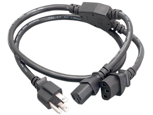 Nippon Labs 18 AWG 1-to-2 Power Cord Splitter (NEMA 5-15P to IEC-60320-C13 x 2), SJT, Black Color, 3 ft. NEMA 5-15P To C13 Splitter Power Cord