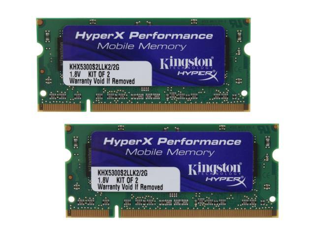 HyperX 2GB (2 x 1GB) 200-Pin DDR2 SO-DIMM DDR2 667 (PC2 5300) Dual Channel Kit Laptop Memory Model KHX5300S2LLK2/2G