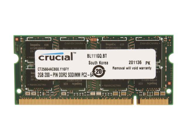 Crucial 2GB 200-Pin DDR2 SO-DIMM DDR2 800 (PC2 6400) Laptop Memory Model CT25664AC800