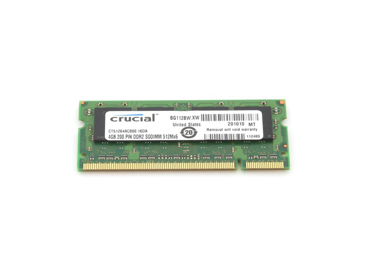 Crucial 8GB (2 x 4GB) 200-Pin DDR2 SO-DIMM DDR2 800 (PC2 6400) Dual Channel Kit Laptop Memory Model CT2KIT51264AC800