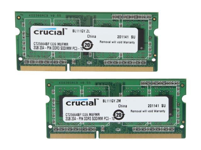 Crucial 4GB (2 x 2GB) 204-Pin DDR3 SO-DIMM DDR3L 1333 (PC3L 10600) Laptop Memory Model CT2KIT25664BF1339