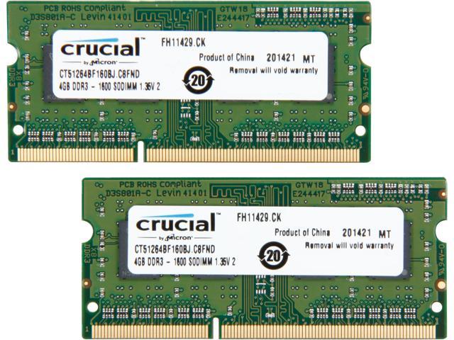 Crucial 8GB (2 x 4GB) 204-Pin DDR3 SO-DIMM DDR3L 1600 (PC3L 12800) Laptop Memory Model CT2KIT51264BF160BJ