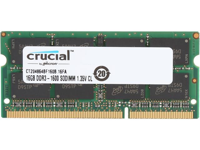 Crucial 16GB 204-Pin DDR3 SO-DIMM DDR3L 1600 (PC3L 12800) Laptop Memory Model CT204864BF160B