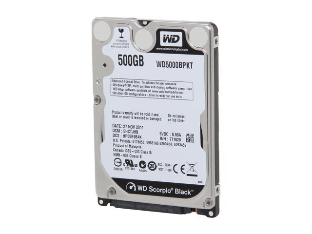 WD Scorpio Black WD5000BPKT 500GB 7200 RPM 16MB Cache SATA 3.0Gb/s 2.5" Internal Notebook Hard Drive Bare Drive