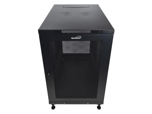 NavePoint 18U Rack Enclosure Server Cabinet Mid Depth 33" Deep Perforated Door Lock and Casters Black