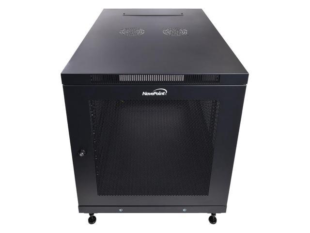 NavePoint 12U Rack Enclosure Server Cabinet Mid Depth 33" Deep Perforated Door Lock and Casters Black