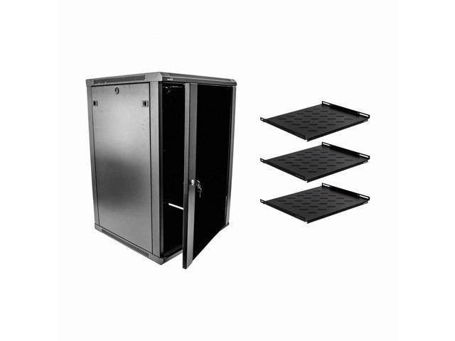 Navepoint 18U Wallmount Networking Cabinet 600mm Depth with Shelves, Fans