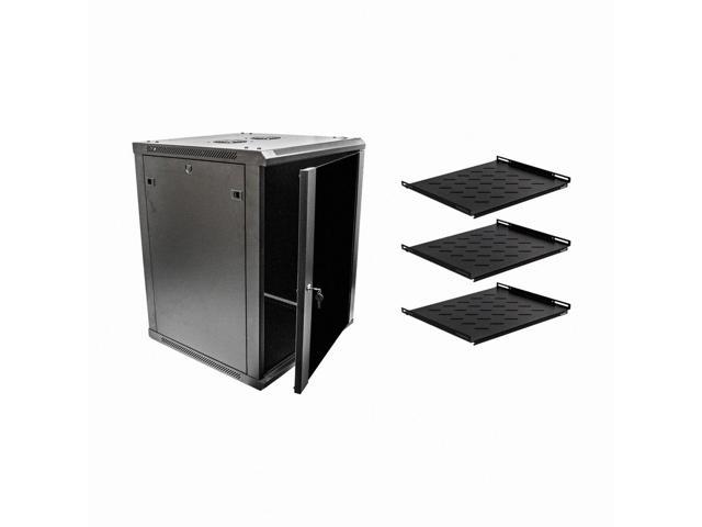 Navepoint 15U Wallmount Networking Cabinet 600mm Depth with Shelves, Fans