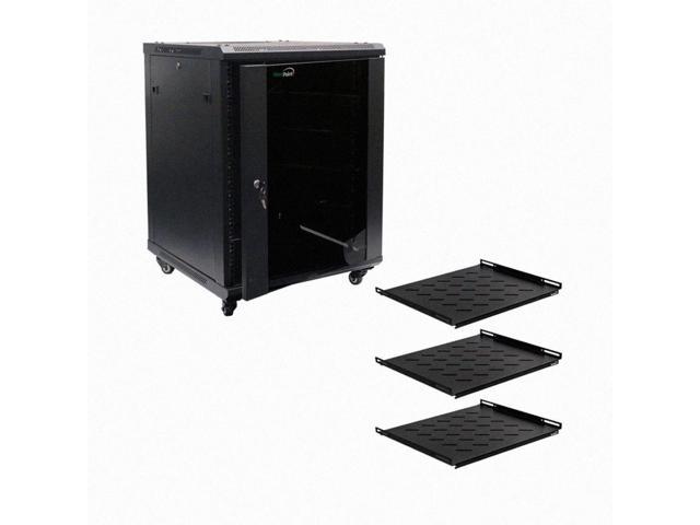 Navepoint 15U Audio Video A/V Cabinet 600mm Depth - Casters, Shelves, Fans