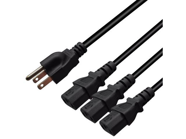 Computer Power Splitter Cord, NEMA 5-15P to 3X C13 - C13 Y-Cable , Power Cord Y Splitter Cable - Power 3 Monitors at Once, 6ft/2m