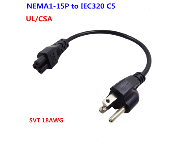 US 3Pin Mickey Mouse AC Power Short Cord, USA Nema 5-15P Male to IEC320 C5 Female Laptop Power Cable,1ft 3-Prong Notebook/Laptop AC Power Cord IEC320 C5 to NEMA 5-15P UL/CSA Listed