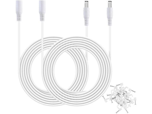 2-Pack Power Extension Cable White 10ft(3m) 5.5 x 2.1mm DC Plug Power Supply 20AWG Power Cord Compatible with 5V / 12V / 24V Wireless IP Security Camera LED Strip Lights Baby Monitor