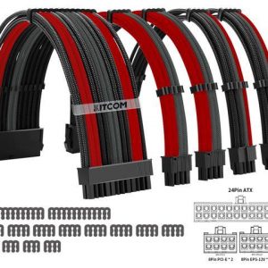 1STPLAYER/KITCOM PC Build Customization Mod Sleeve Extension ATX Power Supply Braided Cable Kit/Set 18AWG ATX/ Extra-Sleeved 24-PIN / 8-Pin PCI-E (6+2) / 8-Pin PES (4+4) with Combs, Black/Red/Grey Mix