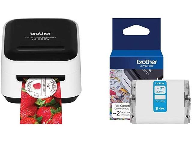 Brother VC-500W Versatile Compact Color Label and Photo Printer & Genuine CZ-1005 Continuous Length ~ 2 (1.97”) 50 mm Wide x 16.4 ft. (5 m) Long Label roll Featuring Zink Zero Ink Technology