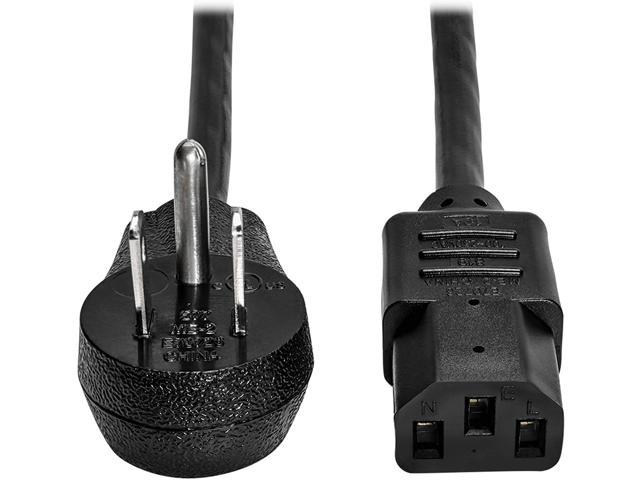 Tripp Lite Desktop Computer Power Cord, Right-Angle 5-15P to C13 - Heavy Duty, 15A, 125V, 14 AWG, 6 ft, Black (P007-006-15D)