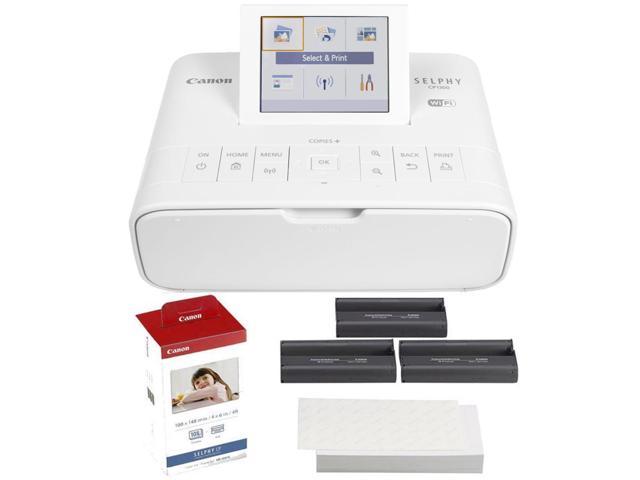 Canon Selphy CP1300 Compact Photo Printer White + Canon KP-108IN Selphy Color Ink 4x6 Paper Set