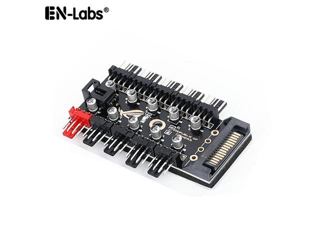 EnLabs PWMHUB10S 10 Ports 4-Pin PWM Fan Hub, SATA 15pin to 10 Fan Power Splitter Adapter Cable w/ Self-sticker for 3Pin / 4Pin fan