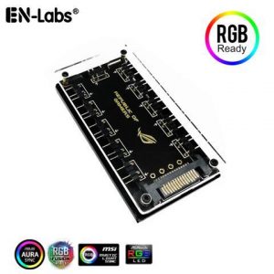 EnLabs AURA SYNC 5V 3-pin RGB 10 Hub Splitter w/ PMMA Case, SATA Power 3pin ARGB Adapter Extension Cable for ASUS GIGABYTE MSI ASRock RGB LED Strip Lighting,Fans & Cooler- 1FT Extension Cable Included