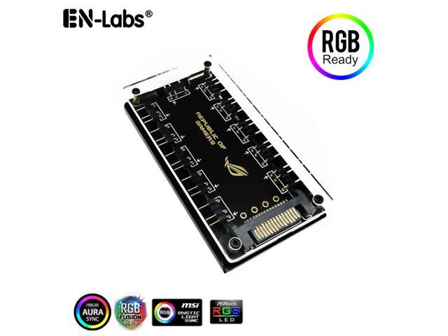 EnLabs AURA SYNC 5V 3-pin RGB 10 Hub Splitter w/ PMMA Case, SATA Power 3pin ARGB Adapter Extension Cable for ASUS GIGABYTE MSI ASRock RGB LED Strip Lighting,Fans & Cooler- 1FT Extension Cable Included
