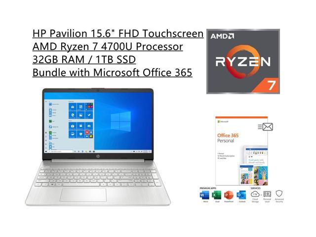 New HP Pavilion 15.6" FHD Touchscreen IPS Micro-Edge Display Laptop | AMD Ryzen 7 4700U Processor | 32GB RAM | 1TB SSD | AMD Radeon Graphics | Windows 10 S | Bundle with Microsoft Office 365 Personal