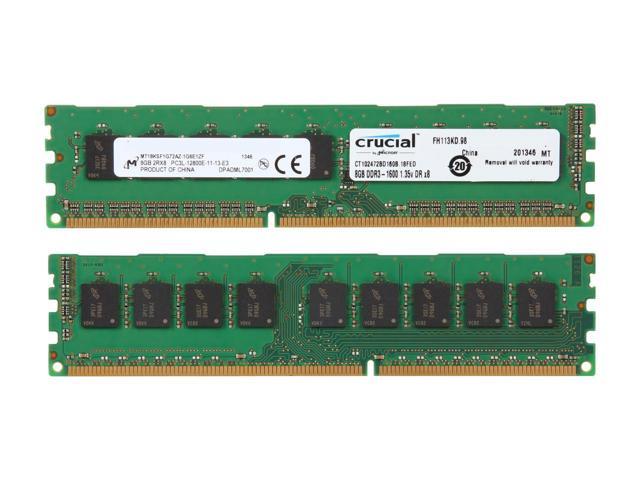 Crucial 8GB Single DDR3/DDR3L 1600 MT/s (PC3-12800) DR x8 ECC UDIMM 240-Pin Memory - CT102472BD160B