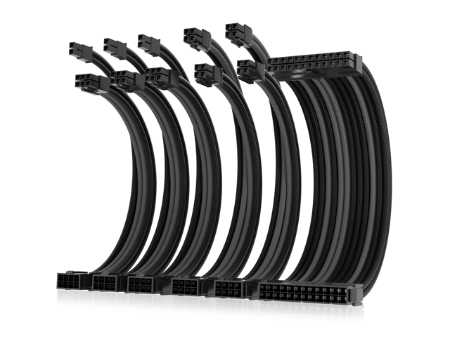 Asiahorse Power Supply Sleeved Cable for Power Supply Extension Cable Wire Kit 1x24-PIN/ 2x8-PIN (4+4) M/B,3x8-PIN (6+2) PCI-E 30cm Length with Combs(Dual EPS Black Mix)