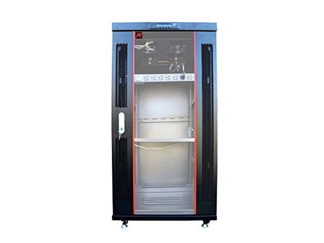 Server Rack - Locking Cabinet - Network Rack Cabinet Enclosure - 27U - Rack Mount - 32 Inch Deep - Server Cabinet - on Casters - Rack Shelf - Cooling Fan - Thermostat - Sysracks - SRF