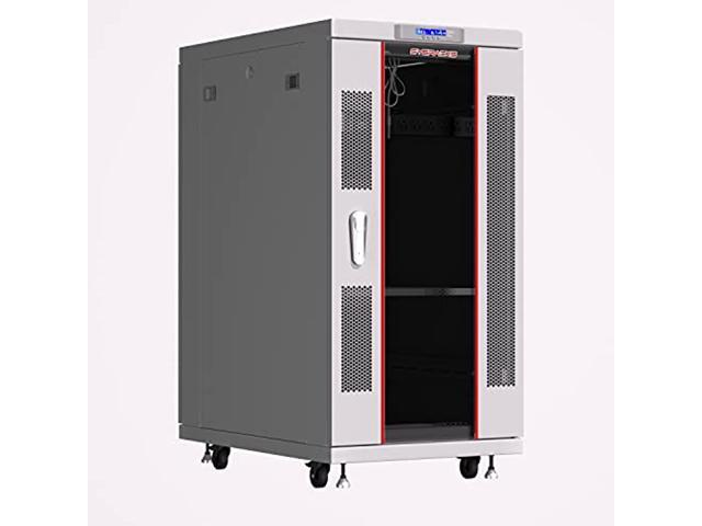 Sysracks 22U 35 Inch Deep Grey White Server Rack IT Network Data Rack Cabinet Enclosure Fully Lockable on Wheels - LCD Screen - Ventilation System - PDU - Glass Door - Rich Accessories Ki (SRF22.6.9G)