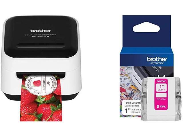 Brother VC-500W Versatile Compact Color Label and Photo Printer with Wireless Networking & Genuine CZ-1004 Continuous Length 1u201d (1.0u201d) 25 mm Wide x 16.4 ft. (5 m) Long Label Roll