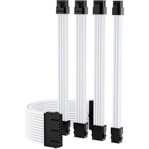 Mod Sleeved Cable, White Power Supply Cable Extension Kit, 24PIN ATX, 4+4 PIN EPS, Dual 6+2 PIN PCIE, 6 PIN PCI-E