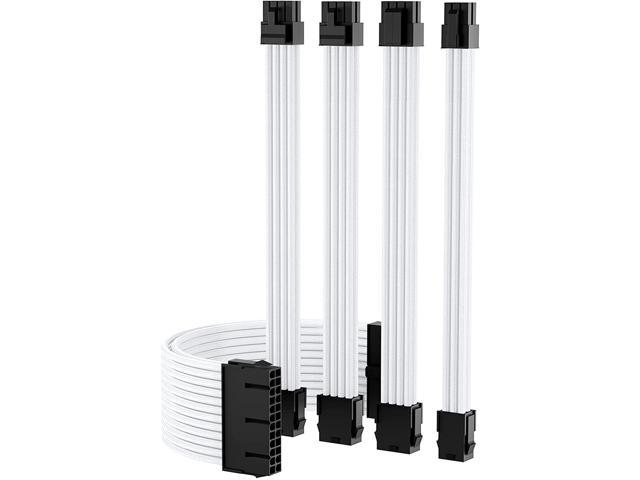 Mod Sleeved Cable, White Power Supply Cable Extension Kit, 24PIN ATX, 4+4 PIN EPS, Dual 6+2 PIN PCIE, 6 PIN PCI-E