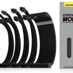 KITCOM PC Build Customization Mod Sleeve Extension ATX Power Supply Braided Cable Wire Kit/Set 18AWG ATX/ Extra-Sleeved 24-PIN/8-PIN (4+4) Dual EPS/PCI-E (6+2) with Combs, Black