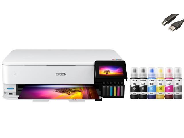 Epson EcoTank Photo ET-8550 Wireless Wide-Format Color All-in-One Supertank Printer with Scanner, Copier, Ethernet and 4.3-inch Color Touchscreen, Bundle with JAWFOAL Printer Cable