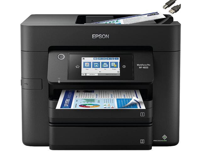 Epson Workforce Pro WF-4833 Wireless All-in-One Color Inkjet Printer, Automatic 2-Sided Printing, 4800 x 2400 dpi, 4.3 Color Touchscreen,500 Sheets, 50 Pages ADF, Cefesfy Printer Cable