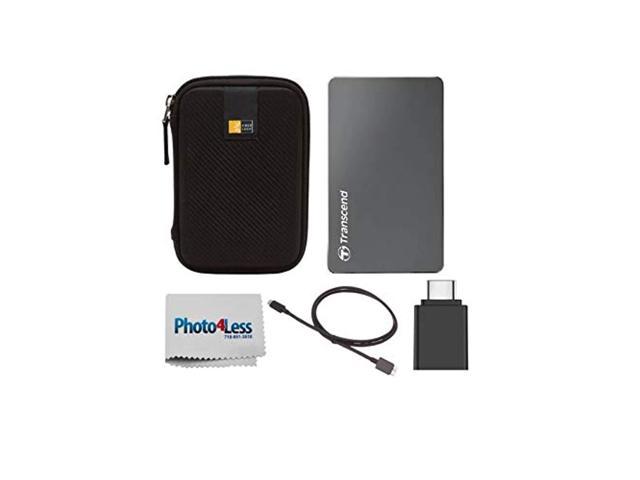 transcend 2tb storejet 25c3 anti-shock rugged portable external hard drive + compact hard drive case + usb c to usb 3.0 adapter + type c usb-c to usb 3.0 micro b cable