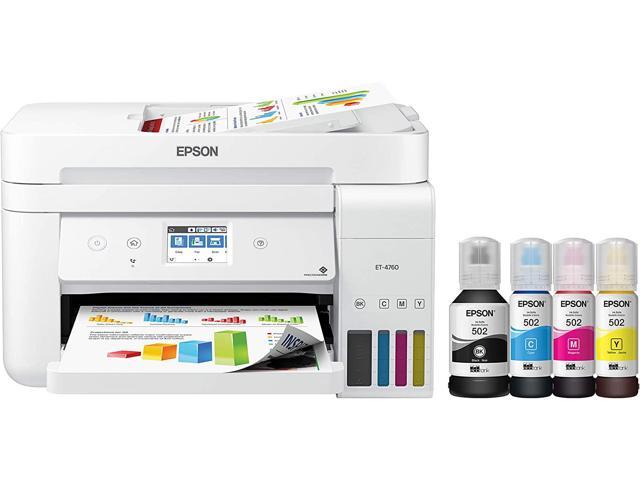 Epson EcoTank ET-4760 Wireless Color All-in-One Cartridge-Free Supertank Printer with Scanner, Copier, Fax, ADF and Ethernet - White