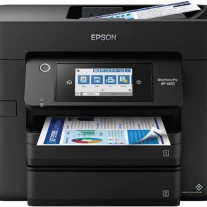 Epson Workforce Pro WF-4833 Wireless All-in-One Color Inkjet Printer, Black – Print Scan Copy Fax – Ethernet, 25 ppm, 4800 x 2400 dpi, 4.3″ Touchscreen, Auto 2-Sided Printing, 50-Sheet ADF