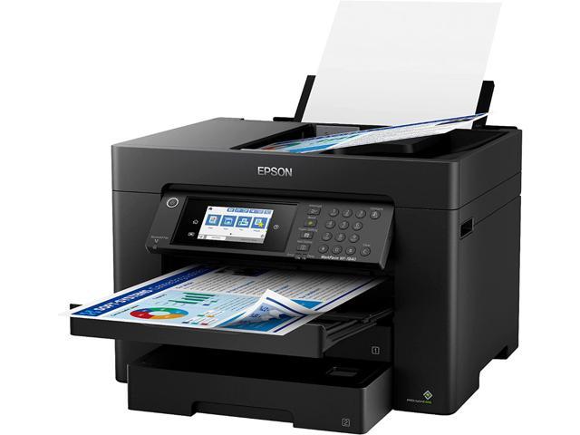 Epson Workforce Pro WF-7840 Wireless Wide-Format All-in-One Color Inkjet Printer, Black - Print Scan Copy Fax - 4.3" LCD, 25 ppm, 4800x2400 dpi, 13"x19", 50-Sheet ADF, Auto 2-Sided Printing, Ethernet