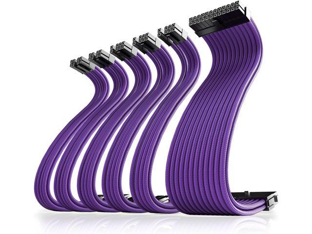 Asiahorse Power Supply Sleeved Cable for Power Supply Extension Cable Wire Kit 1x24-PIN/ 2x8-PIN (4+4) M/B 3x8-PIN (6+2) PCI-E 30cm Length with Combs(PUEPLE-6KIT)