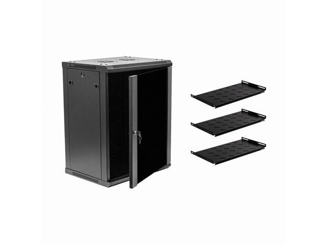 Navepoint 15U Wallmount Networking Cabinet 450mm Depth with Shelves, Fans