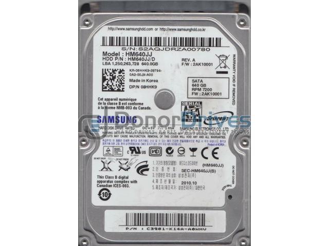 HM640JJ, HM640JJ/D, FW 2AK10001, Samsung 640GB SATA 2.5 Hard Drive