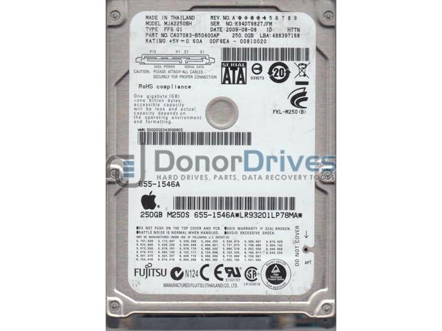 MJA2250BH FFS G1, PN CA07083-B50400AP, Fujitsu 250GB SATA 2.5 Hard Drive