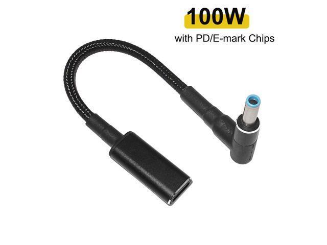 100W USB C Type C Female to 4.5x3.0mm DC Tip (Blue Tip) Adapter Cable PD Converter Cable for HP 90W or below laptops