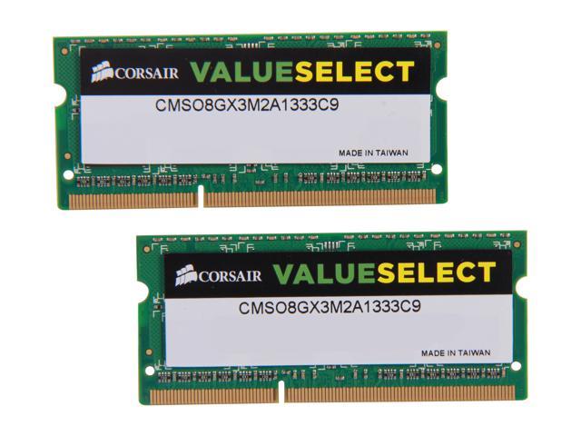 CORSAIR ValueSelect 8GB (2 x 4GB) 204-Pin DDR3 SO-DIMM DDR3 1333 (PC3 10600) Laptop Memory Model CMSO8GX3M2A1333C9